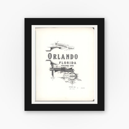Old map wall art mockup — black gallery frame with white mat — Sanborn Fire Insurance Map from Orlando, Orange County, Florida (1956), Sheet #0001