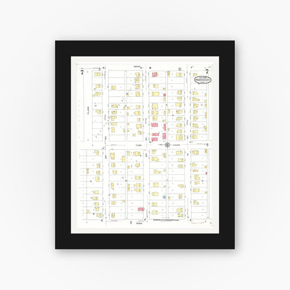 Old map wall art mockup — black gallery frame with white mat — Sanborn Fire Insurance Map from Webster City, Hamilton County, Iowa (1923), Sheet #0007