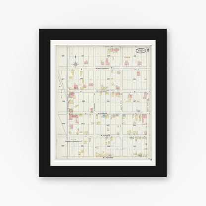 Old map wall art mockup — black gallery frame with white mat — Sanborn Fire Insurance Map from Laredo, Webb County, Texas (1894), Sheet #0002