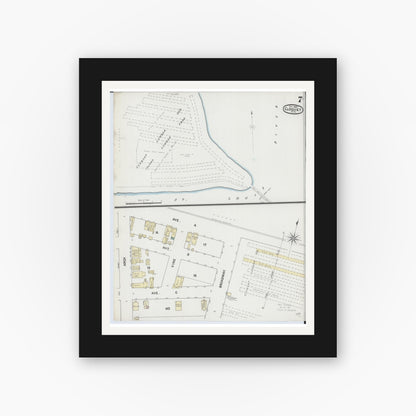Old map wall art mockup — black gallery frame with white mat — Sanborn Fire Insurance Map from Cloquet, Carlton County, Minnesota (1888), Sheet #0007