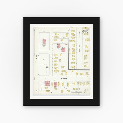 Old map wall art mockup — black gallery frame with white mat — Sanborn Fire Insurance Map from Chardon, Geauga County, Ohio (1911), Sheet #0004