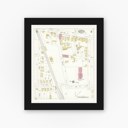Old map wall art mockup — black gallery frame with white mat — Sanborn Fire Insurance Map from Babylon, Suffolk County, New York (1923), Sheet #0003