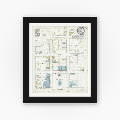 Old map wall art mockup — black gallery frame with white mat — Sanborn Fire Insurance Map from Lampasas, Lampasas County, Texas (1891), Sheet #0001