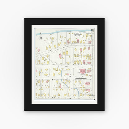 Old map wall art mockup — black gallery frame with white mat — Sanborn Fire Insurance Map from Wapakoneta, Auglaize County, Ohio (1899), Sheet #0002