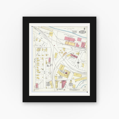 Old map wall art mockup — black gallery frame with white mat — Sanborn Fire Insurance Map from Traverse City, Grand Traverse County, Michigan (1920), Sheet #0009