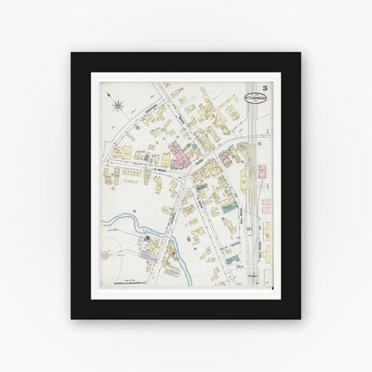 Old map wall art mockup — black gallery frame with white mat — Sanborn Fire Insurance Map from Attleboro, Bristol County, Massachusetts (1889), Sheet #0003