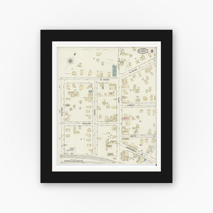 Old map wall art mockup — black gallery frame with white mat — Sanborn Fire Insurance Map from Sidney, Delaware County, New York (1891), Sheet #0003