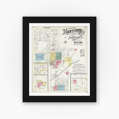 Old map wall art mockup — black gallery frame with white mat — Sanborn Fire Insurance Map from Hartford City, Blackford County, Indiana (1896) - Complete Map Set