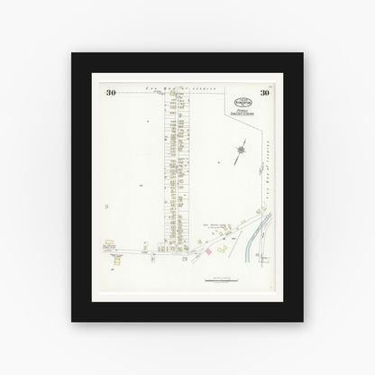 Old map wall art mockup — black gallery frame with white mat — Sanborn Fire Insurance Map from Kingston, Luzerne County, Pennsylvania (1925), Sheet #0030