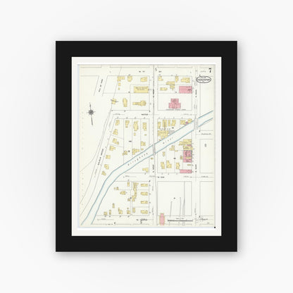 Old map wall art mockup — black gallery frame with white mat — Sanborn Fire Insurance Map from Coudersport, Potter County, Pennsylvania (1911), Sheet #0007