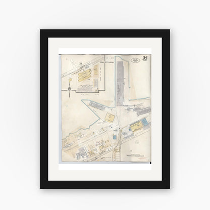 Old map wall art mockup — black gallery frame with white mat — Sanborn Fire Insurance Map from Hilo, Hawaii County, Hawaii (1957), Sheet #0034