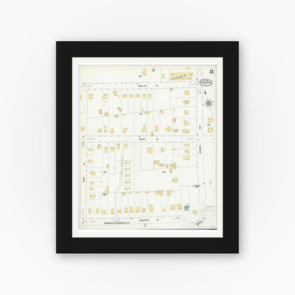 Old map wall art mockup — black gallery frame with white mat — Sanborn Fire Insurance Map from Glen Cove, Nassau County, New York (1908), Sheet #0008