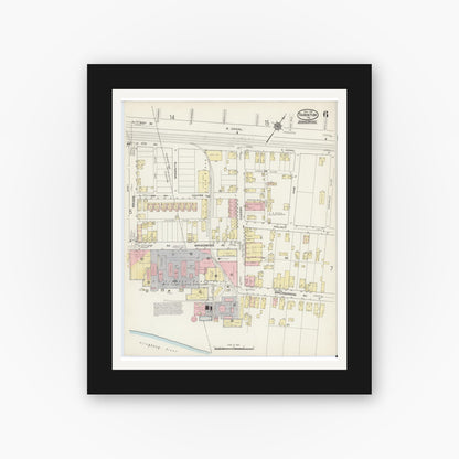 Old map wall art mockup — black gallery frame with white mat — Sanborn Fire Insurance Map from Tarentum, Allegheny County, Pennsylvania (1914), Sheet #0006