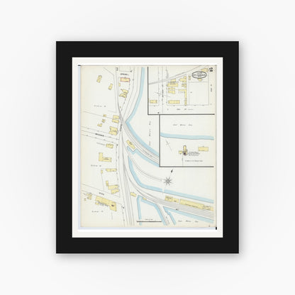 Old map wall art mockup — black gallery frame with white mat — Sanborn Fire Insurance Map from Saint Ignace, Mackinac County, Michigan (1896), Sheet #0002