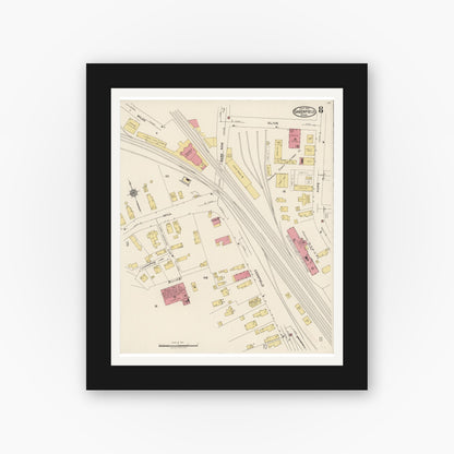 Old map wall art mockup — black gallery frame with white mat — Sanborn Fire Insurance Map from Greenfield, Franklin County, Massachusetts (1922), Sheet #0008