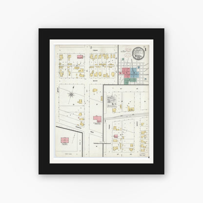 Old map wall art mockup — black gallery frame with white mat — Sanborn Fire Insurance Map from Mitchell, Lawrence County, Indiana (1899) - Complete Map Set