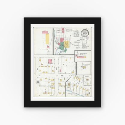 Old map wall art mockup — black gallery frame with white mat — Sanborn Fire Insurance Map from Jordan, Scott County, Minnesota (1904) - Complete Map Set