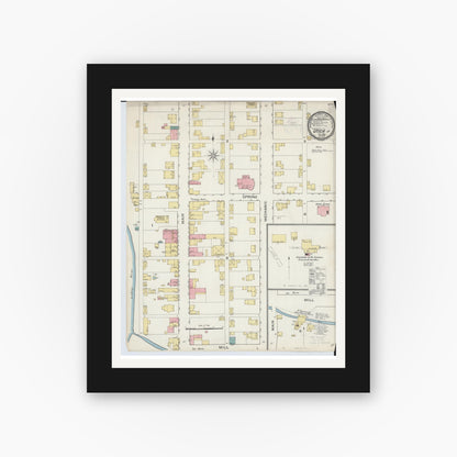 Old map wall art mockup — black gallery frame with white mat — Sanborn Fire Insurance Map from Utica, Licking County, Ohio (1893), Sheet #0001