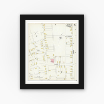 Old map wall art mockup — black gallery frame with white mat — Sanborn Fire Insurance Map from Du Bois, Clearfield County, Pennsylvania (1896), Sheet #0010