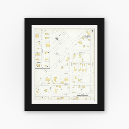 Old map wall art mockup — black gallery frame with white mat — Sanborn Fire Insurance Map from Jefferson, Marion County, Texas (1906), Sheet #0002