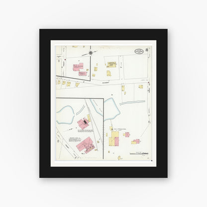 Old map wall art mockup — black gallery frame with white mat — Sanborn Fire Insurance Map from Chicopee, Hampden County, Massachusetts (1910), Sheet #0008