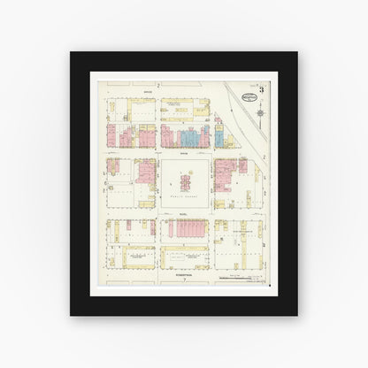 Old map wall art mockup — black gallery frame with white mat — Sanborn Fire Insurance Map from Memphis, Hall County, Texas (1914), Sheet #0003