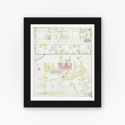 Old map wall art mockup — black gallery frame with white mat — Sanborn Fire Insurance Map from Defiance, Defiance County, Ohio (1893), Sheet #0009