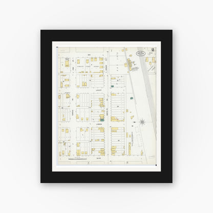 Old map wall art mockup — black gallery frame with white mat — Sanborn Fire Insurance Map from Toluca, Marshall County, Illinois (1901), Sheet #0002