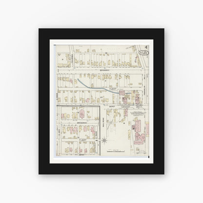 Old map wall art mockup — black gallery frame with white mat — Sanborn Fire Insurance Map from Salem, Columbiana County, Ohio (1887), Sheet #0004