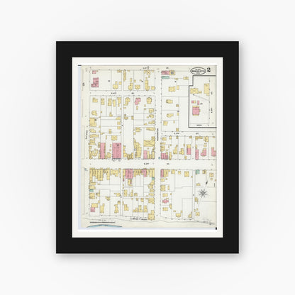 Old map wall art mockup — black gallery frame with white mat — Sanborn Fire Insurance Map from Manchester, Adams County, Ohio (1904), Sheet #0002