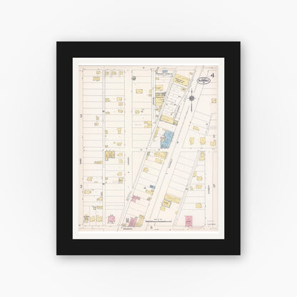 Old map wall art mockup — black gallery frame with white mat — Sanborn Fire Insurance Map from Glendale, Los Angeles County, California (1912), Sheet #0004