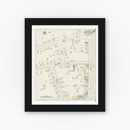 Old map wall art mockup — black gallery frame with white mat — Sanborn Fire Insurance Map from Patchogue, Suffolk County, New York (1891), Sheet #0002