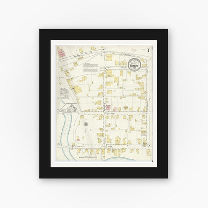 Old map wall art mockup — black gallery frame with white mat — Sanborn Fire Insurance Map from Edinburg, Shenandoah County, Virginia (1915) - Complete Map Set