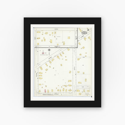 Old map wall art mockup — black gallery frame with white mat — Sanborn Fire Insurance Map from Hudson, Summit County, Ohio (1916), Sheet #0003