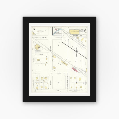 Old map wall art mockup — black gallery frame with white mat — Sanborn Fire Insurance Map from Coleman, Coleman County, Texas (1923), Sheet #0003