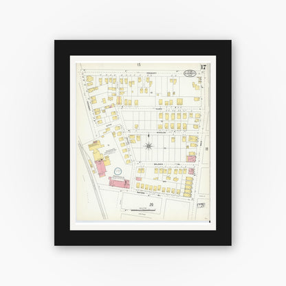 Old map wall art mockup — black gallery frame with white mat — Sanborn Fire Insurance Map from Everett, Middlesex County, Massachusetts (1903), Sheet #0017