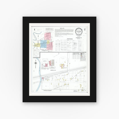 Old map wall art mockup — black gallery frame with white mat — Sanborn Fire Insurance Map from Stryker, Williams County, Ohio (1951), Sheet #0001