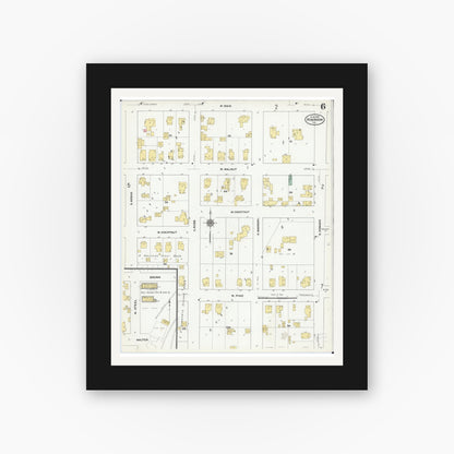 Old map wall art mockup — black gallery frame with white mat — Sanborn Fire Insurance Map from Robinson, Crawford County, Illinois (1910), Sheet #0006