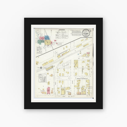Old map wall art mockup — black gallery frame with white mat — Sanborn Fire Insurance Map from Bloomer, Chippewa County, Wisconsin (1912), Sheet #0001