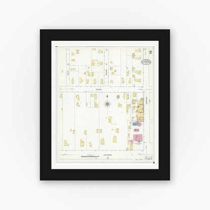 Old map wall art mockup — black gallery frame with white mat — Sanborn Fire Insurance Map from Jefferson, Ashtabula County, Ohio (1909), Sheet #0002