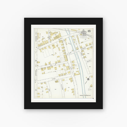 Old map wall art mockup — black gallery frame with white mat — Sanborn Fire Insurance Map from Dover, Morris County, New Jersey (1916), Sheet #0025