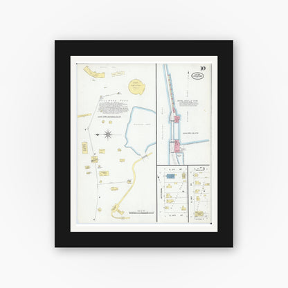 Old map wall art mockup — black gallery frame with white mat — Sanborn Fire Insurance Map from Lockport, Will County, Illinois (1909), Sheet #0010