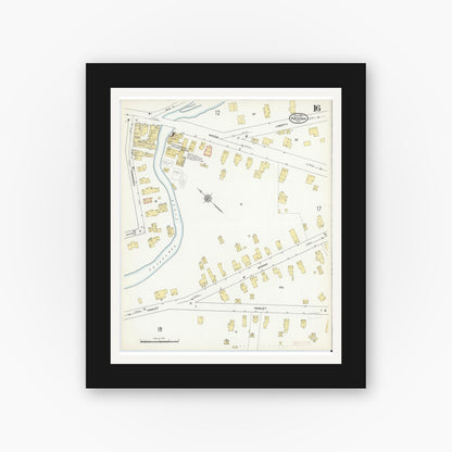 Old map wall art mockup — black gallery frame with white mat — Sanborn Fire Insurance Map from Fredonia, Chautauqua County, New York (1912), Sheet #0016