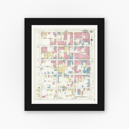 Old map wall art mockup — black gallery frame with white mat — Sanborn Fire Insurance Map from Laredo, Webb County, Texas (1916), Sheet #0012