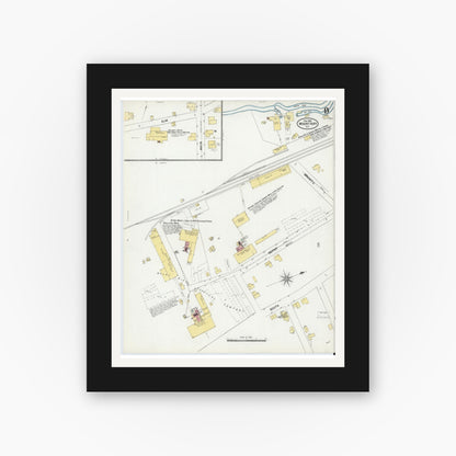 Old map wall art mockup — black gallery frame with white mat — Sanborn Fire Insurance Map from Mount Airy, Surry County, North Carolina (1905), Sheet #0009