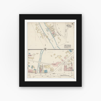 Old map wall art mockup — black gallery frame with white mat — Sanborn Fire Insurance Map from Malone, Franklin County, New York (1884), Sheet #0003
