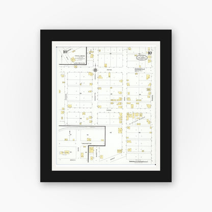 Old map wall art mockup — black gallery frame with white mat — Sanborn Fire Insurance Map from Caldwell, Noble County, Ohio (1923), Sheet #0010