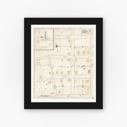 Old map wall art mockup — black gallery frame with white mat — Sanborn Fire Insurance Map from Celina, Collin County, Texas (1944), Sheet #0003