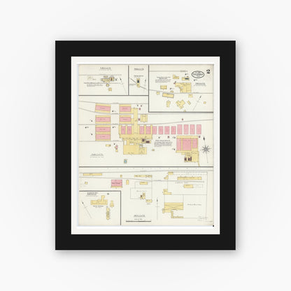 Old map wall art mockup — black gallery frame with white mat — Sanborn Fire Insurance Map from Thurber, Erath County, Texas (1905), Sheet #0002
