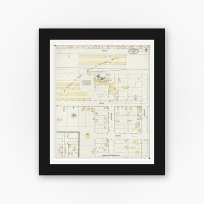Old map wall art mockup — black gallery frame with white mat — Sanborn Fire Insurance Map from Thorpe, Clark County, Wisconsin (1894), Sheet #0003